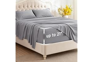 Bedsure Deep Pocket Queen Sheets Set - Fits Mattresses Up to 21 Inches Thick - 4 Piece GentleSoft Bed Sheets, Moisture Wicking, Soft & Cooling Bedsheet & Pillowcases, Easy & Secure Fit, Light Grey