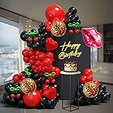 Ceeulvu Cheetah Balloon Arch Kit, Red and Black Cherry Lips Balloon Garland for Girls' Birthday, Cheetah Party Decoration, Bachelorette Party Decorations