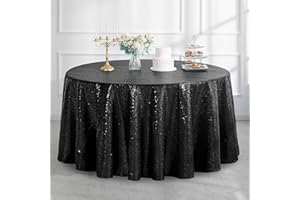 Pufogu 50" Round Black Sequin Tablecloth Glitter Black Table Cloths for Birthday Wedding Bridal Baby Shower Party Decorations