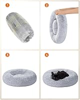 Feandrea Round Donut Dog Bed 70 cm Grey Ombre Plush Cushion Removable view 4