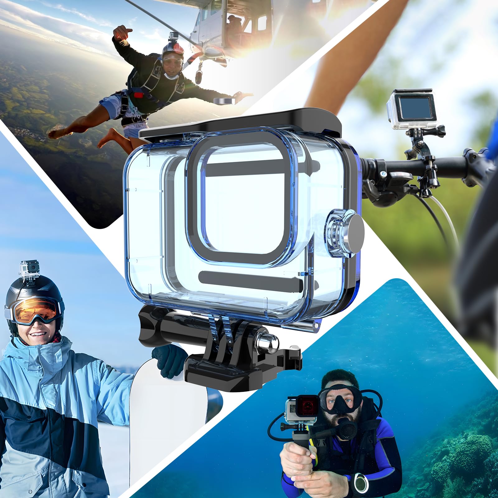 HONGDAK 60M/196FT Waterproof Case with Anti Fog Inserts for Go Pro Hero12 11 10 9 Black, Protective Underwater Diving Housing Shell with 3 Pack Filters Accessories for Hero 12 11 10 9 (Blue)