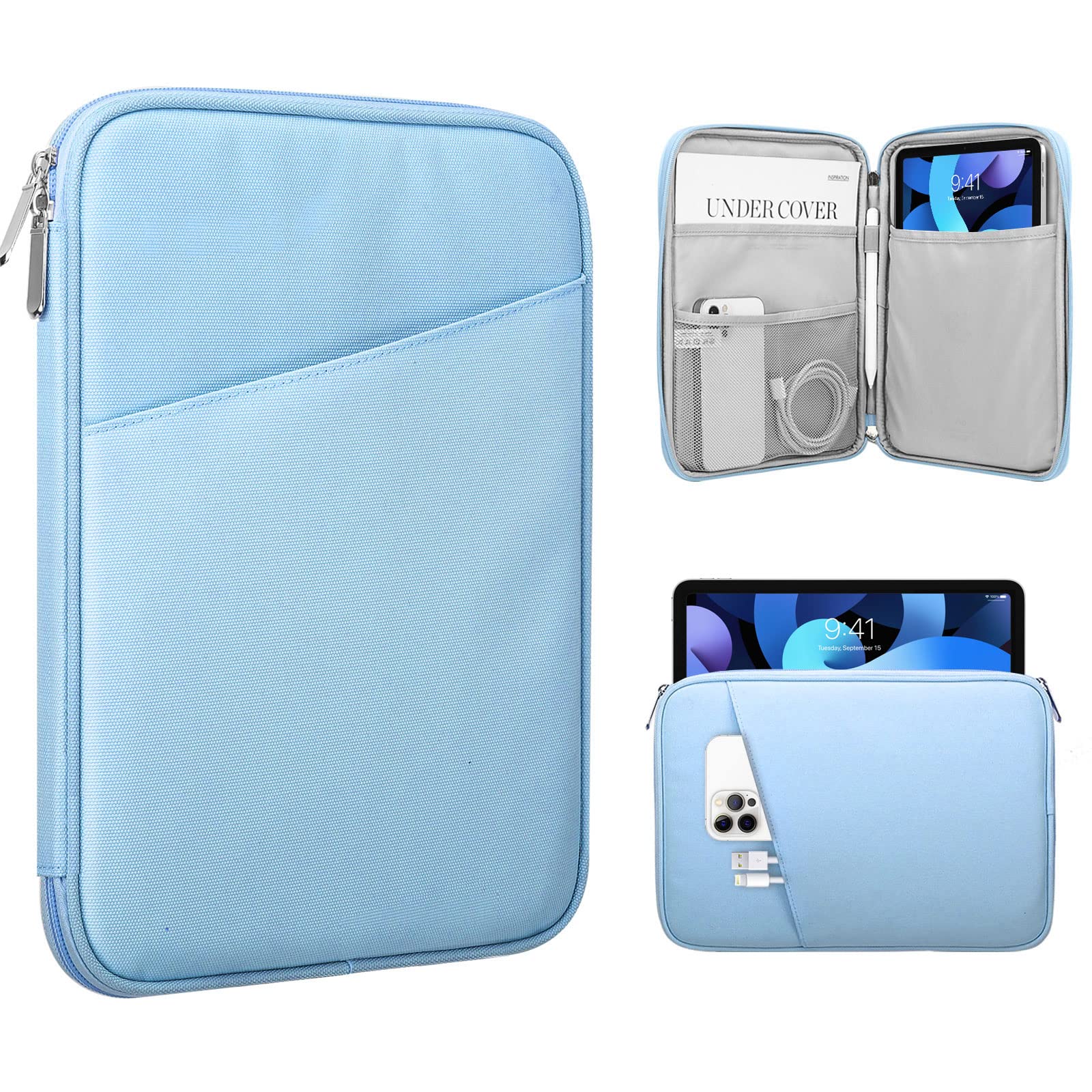 TiMOVO 9-11" Tablet Sleeve Bag for iPad 11-inch A16 2025, iPad 10.9"/10.2"| Air 11 Inch/5th/4th Gen. 10.9", Galaxy Tab A9+/A11Plus 11", Protective Bag with Pocket, Light Blue