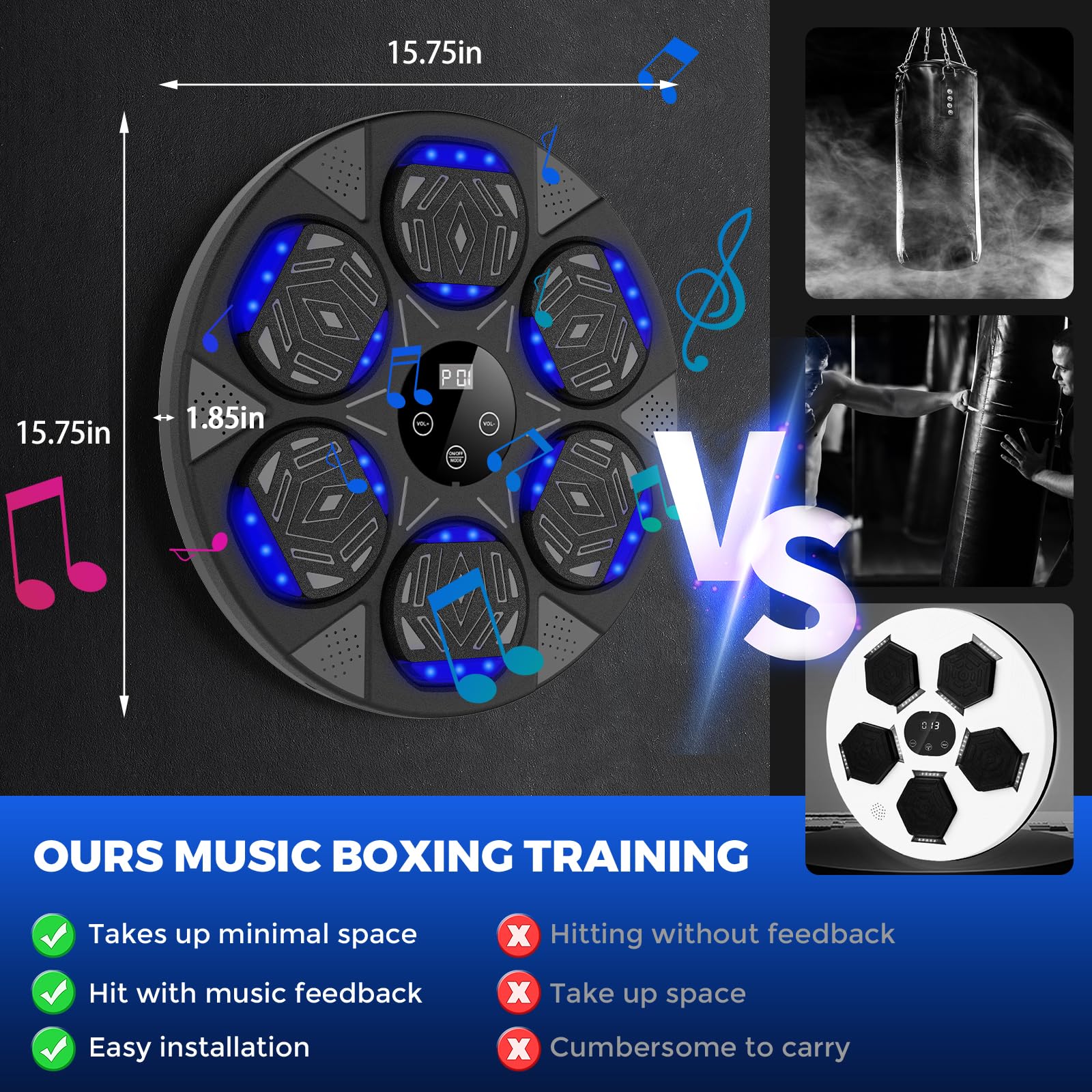 LOLBOX Music Boxing Machine, Boxing Wall Mount Machine for Kids Adult, Bluetooth Smart Boxing Traineing Machine with Boxing Gloves, Boxing Workout Equipment Target for Home, Office, Gym (Upgrade)