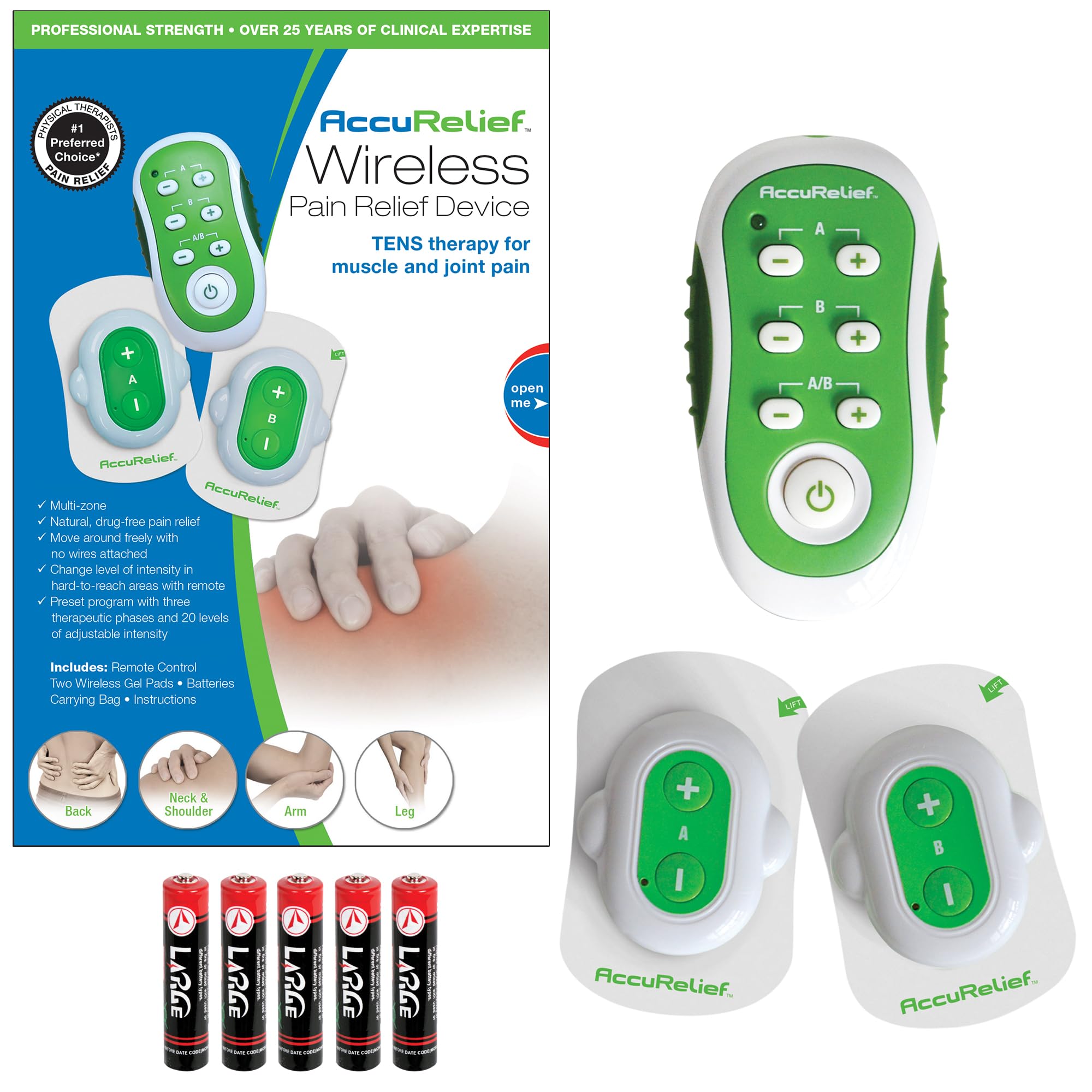 Photo 1 of AccuRelief Wireless TENS Unit with Remote Control, TENS Pain Relief Device and Muscle Stimulator, for Back Pain, Neck Pain, Arm and Leg Pain