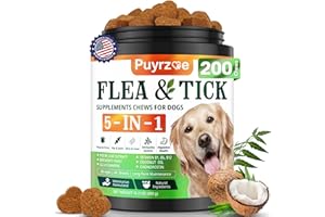 Puyrzoe 5-in-1 Dog Flea and Tick Treatment Chewable, Natural Flea and Tick Prevention for Dogs Chewable - Flea & Tick | Hip & Joint | Skin & Coat | Immunity Support | Digestive for All Breeds & Sizes