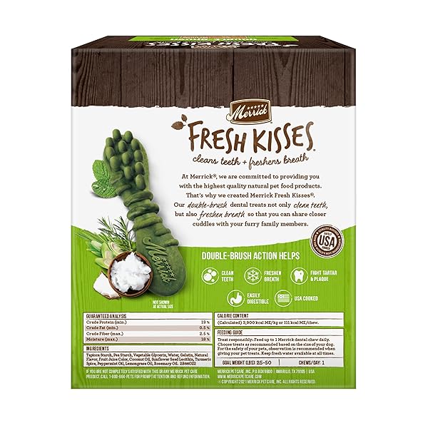 MERRICK FRESH KISSES NATURAL DENTAL CHEWS INFUSED WITH COCONUT AND BOTANICAL OILS FOR MEDIUM DOGS 25-50 LBS – 22 CT. BOX