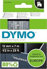 Dymo Authentic D1 Labels White on Clear Tape 12 mm x 7 m for LabelManager