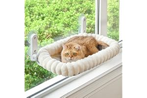 Zoratoo Cat Window Perch with Bolster, Cordless Foldable Cat Window Hammock with Strong Suction Cups & Metal Frame, Machine Washable Pet Bed for Indoor Cats (White, Medium)
