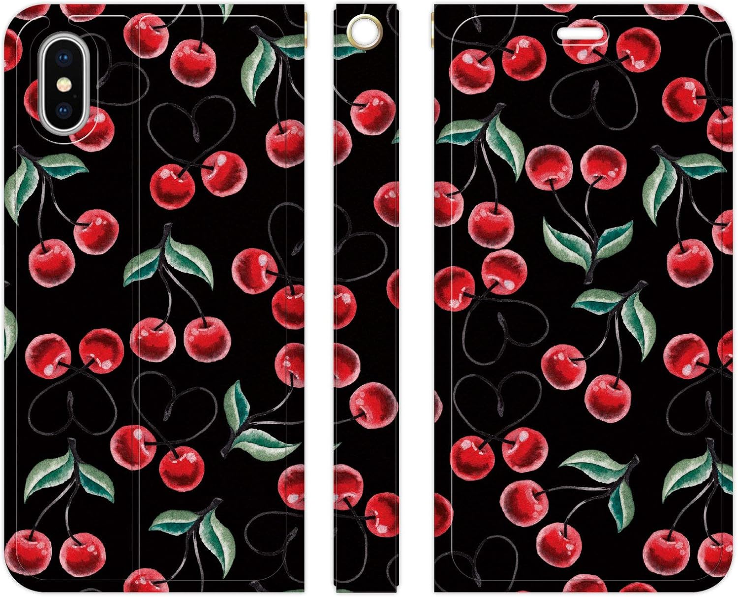 Amazon Co Jp Ruuu ベルトなし Iphone Xs Max 手帳型 スマートフォン スマホ ケース カバー さくらんぼ柄 イラスト サクランボ チェリー フルーツ 果物 柄 たべもの かわいい おしゃれ ハート 家電 カメラ