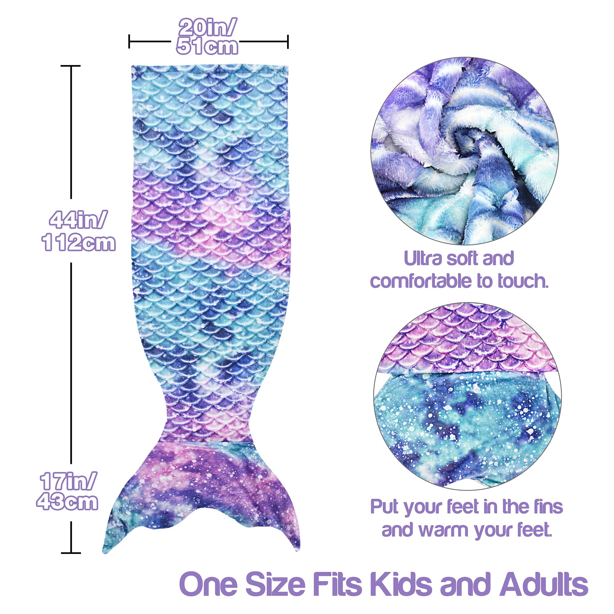 Catalonia Kids Mermaid Tail Blanket, Super Soft Plush Flannel Sleeping Snuggle Blanket for Girls, Galaxy, Fish Scale Pattern, Kids Gift Idea