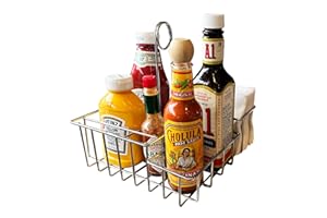 FixtureDisplays® 7.9 X 7.9 X 8.1" Square Wire Condiment Caddy w/Sign Clip Restaurant Café Tabletop Holder Organizer - 19695 C