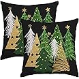 Artmag Christmas Pillow Covers 16x16 Inch Set of 2 Christmas Tree Black Decorative Throw Pillow Covers Winter Holiday Cushion Cases Decor for Home Couch Sofa