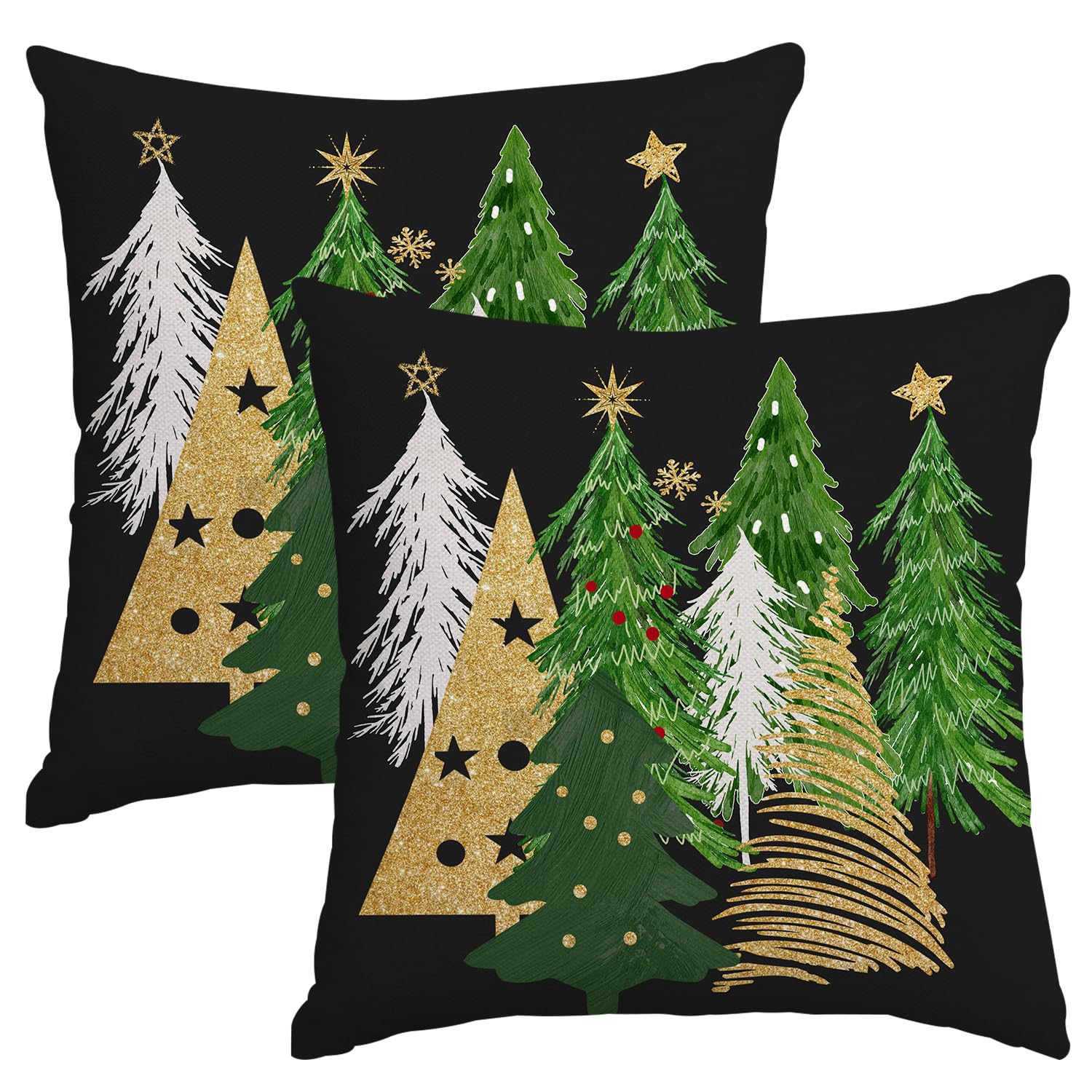 Miaikoe Christmas Cushion Covers 60x60 cm Set of 2 Christmas Tree Black Decorative Throw Pillow Covers Winter Holiday Cushion Cases Decor for Home Couch Sofa