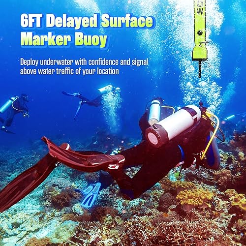 6FT High Visible Diving Surface Marker Buoy (SMB), Inflatable Scuba Signal  Tube with Reflective Strip Dive F