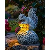Norvylume Solar Garden Statue – Hand-Painted Resin Squirrel on Pinecone with Glowing LED Acorn – Charming Yard, Patio & Balcony Decor – Gift for Mom, Grandma & Garden Lovers