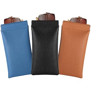 RayLove 3 Pack Leather Eyeglasses Cases PU Soft Sunglasses Pouch Squeeze Top Portable Glasses Cases for Men Women