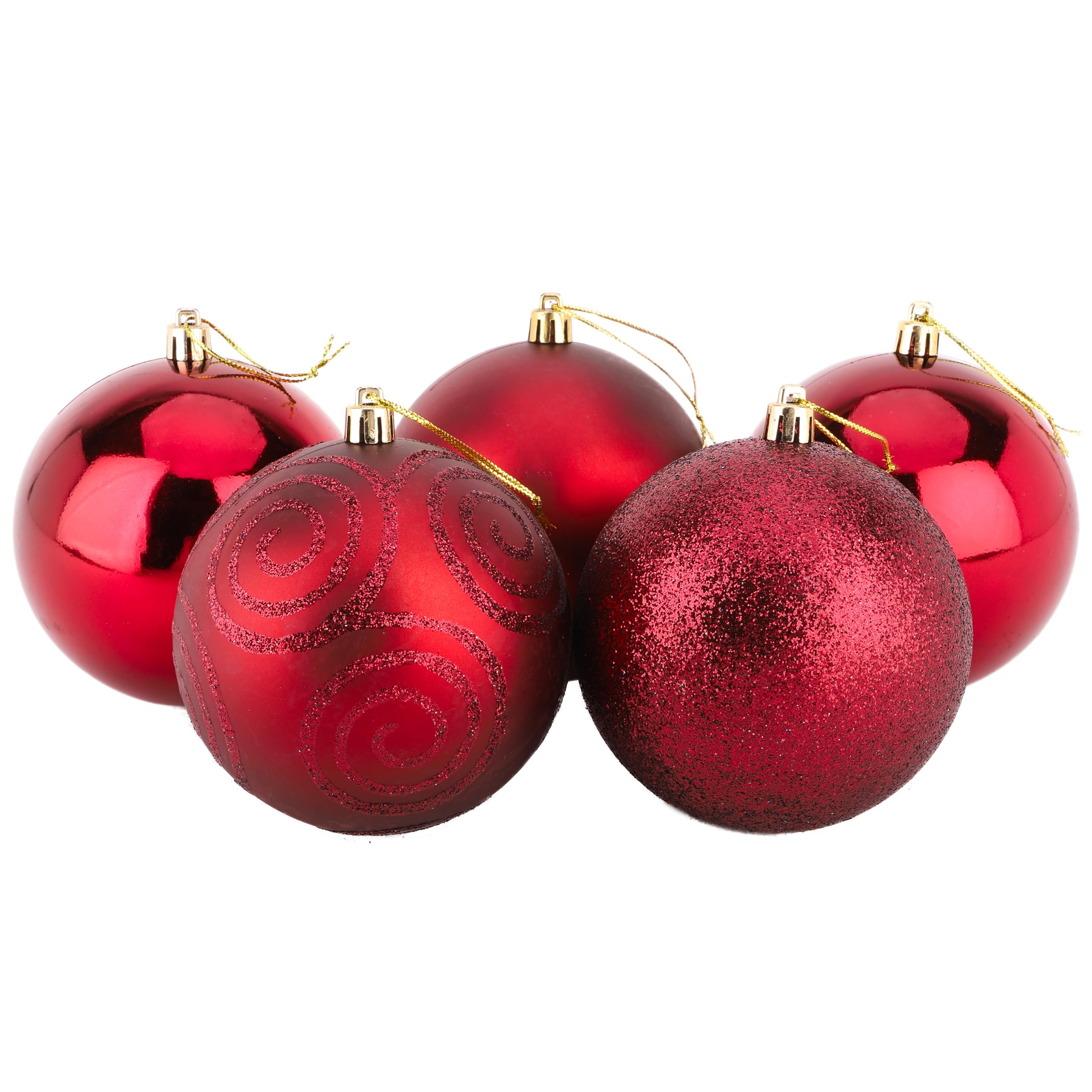 Christmas Concepts® Pack of 5-100mm (4") Large Baubles - Shiny, Matte & Glitter Design - Christmas Decorations (Rioja Red)