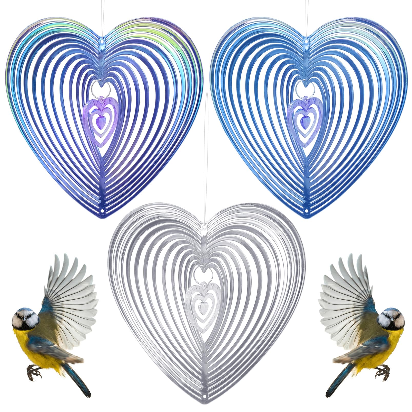 Fahibin 3Pcs Multicolour Reflective Bird Deterrent, Wind Spiral Bird Repellent, Keeps Birds Away From Trees, Garden