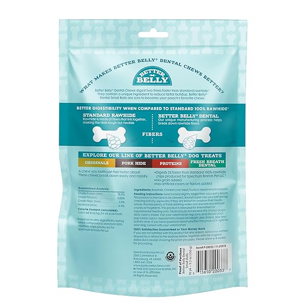BETTER BELLY HIGHLY DIGESTIBLE RAWHIDE DENTAL CHEWS, TREAT YOUR DOG TO A CHEW WITH NO ARTIFICIAL COLORS OR FLAVORS, 10 COUNT