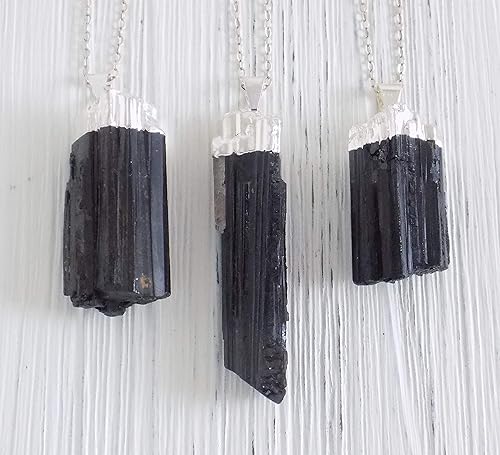 Amazon Com Large Raw Black Tourmaline Necklace Silver Boho Layer October Birthstone 11 94 Handmade