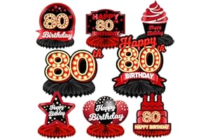 COOSOAR Happy 80th Birthday Red and Black Table Honeycomb Centerpieces Balloons Theme Decor Table Decorations Table Toppers for Girls Women Princess 80 Years Old Birthday Party Bday Supplies Background Gold