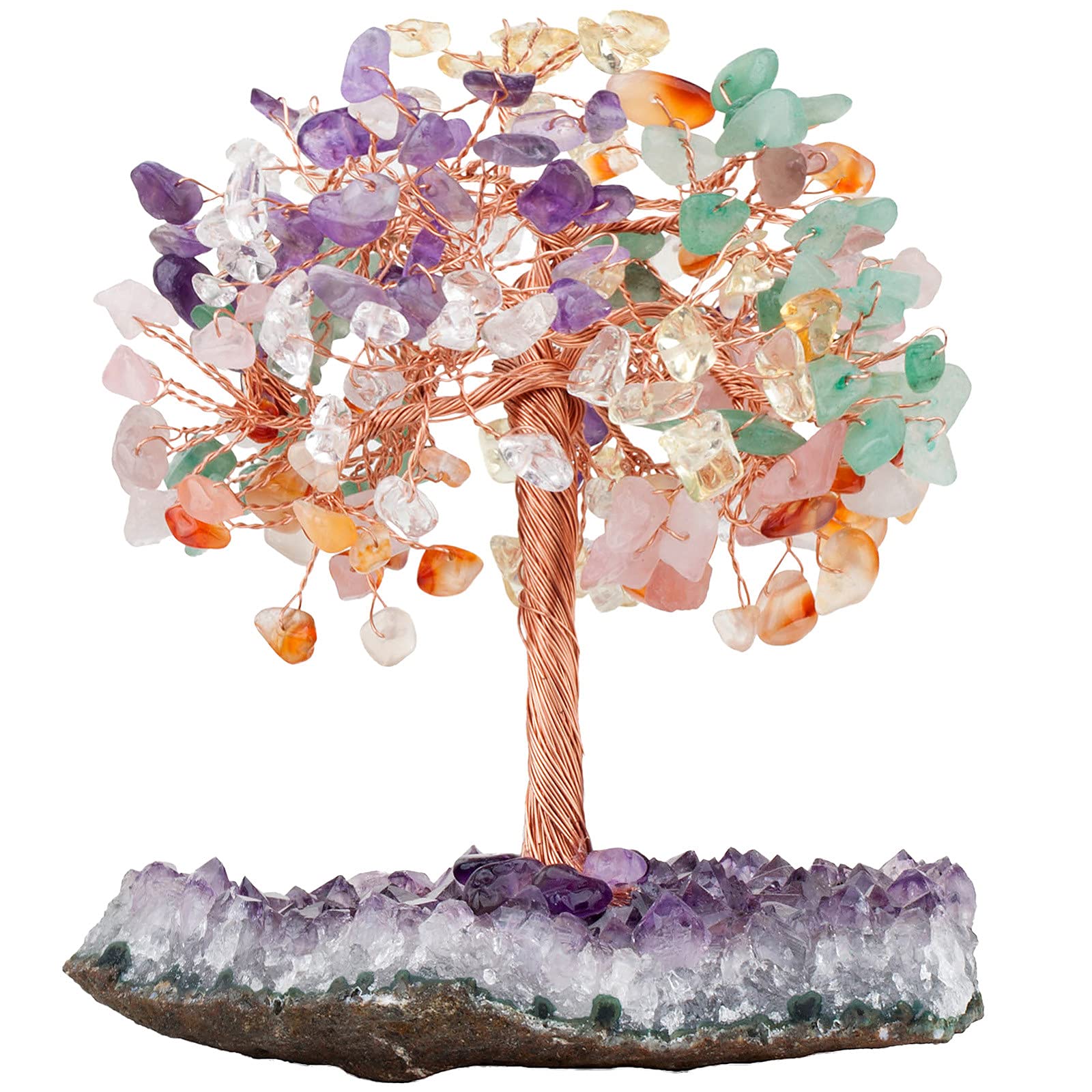 Nupuyai 7 Chakra Crystal Tree with Amethyst Cluster Base, Bonsai Money Tree Figurine Good Luck Tree Life Fengshui Ornament Home Office Decor
