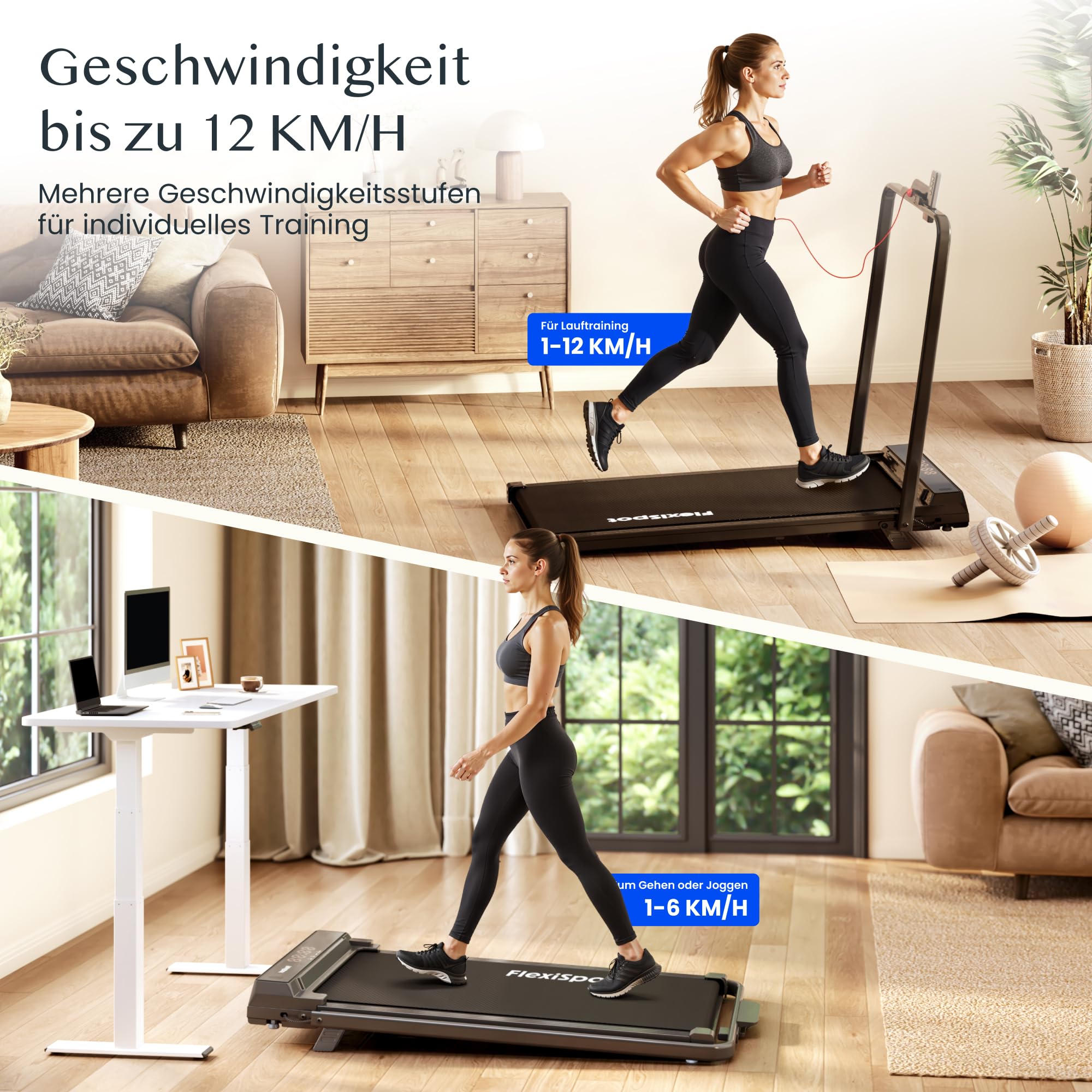 FlexiSpot Laufband mit 7% Steigung, 1–12 km/h, klappbarer Handlauf, bis 140 kg belastbar, LED-Display mit Fernbedienung, Walking Pad für Zuhause & Homeoffice Dynamix Schwarz 3