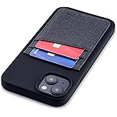 Dockem iPhone 14 Plus Card Case with Liquid Silicone Shell, Built-in Metal Plate for Magnetic Mounting & Stitched-on Wallet with 2 Canvas Style Synthetic Leather Credit Card Slots (M2L, Black)