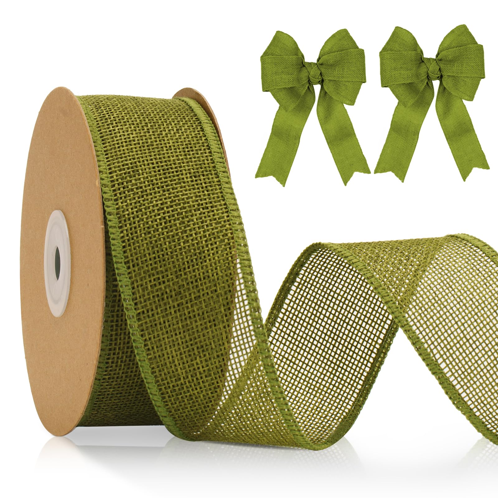 KINGLAKE 4cm Wired Burlap Ribbon, 10m Sage Green for Wreath Bows Making, Jute Hessian Wide Christmas Ribbon for Crafting, Gift Wrapping, Xmas, Rustic Wedding Decoration