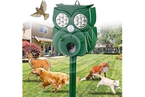 AMSQTO 2024 Ultrasonic Animal Repellent, 5 Modes Upgraded Outdoor Cat Solar Powered Squirrels Deterrent with Motion Sensor,Sound,LED Flashing,Waterproof Deer Repellent for Dog Bird Skunk Rabbit-X2