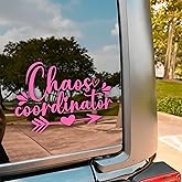 Chaos Coordinator Car Decal, Pink Heart, Quote Work Moms, Teachers, Office Staff Decals, Vinyl Waterproof 8 inch Bumper Sticker for Trucks Window, Car Accessories Decorations Gifts for Friend Mom Dad