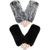 Geyoga 2 Pairs Winter Fur Gloves Rabbit Fur Mittens Knit Long Fingerless Gloves Warm Hand Muffs for Women Girls