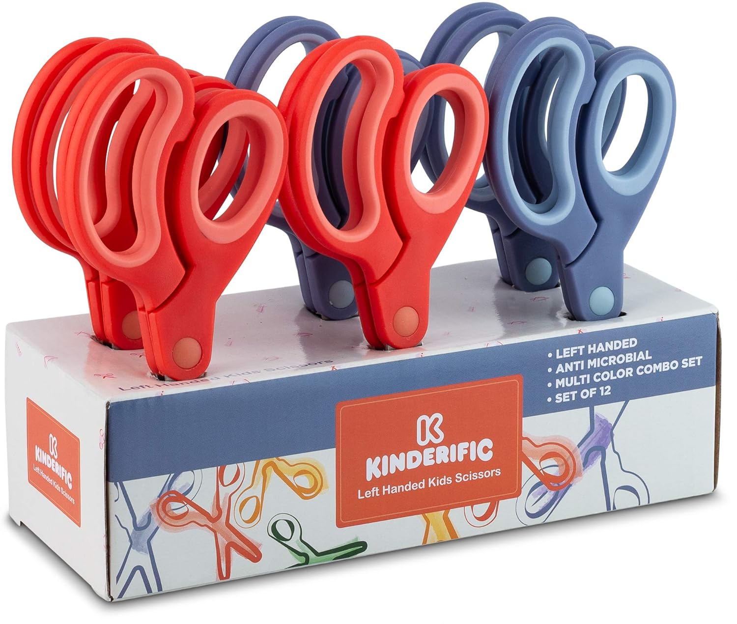 Kinderific Left Handed Scissors, for Kids and Schools, Soft Grip, Pack of 12
