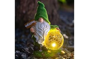 CANDIESLIFE Gnome Garden Statue Figurine Decor with Solar Lights, Outdoor Garden Succulent Ornaments Waterproof Decoration for Outside Patio Yard Lawn Decor