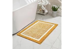 CozeCube Bath mats for Bathroom Non Slip, Fluffy Shaggy Bath Rugs for Bathroom Washable, Extra Soft and Absorbent Microfiber Bath Rugs for Shower Sink, Kitchen Sink, Harvest Gold, 16" x 24"