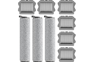 NUKISA Vacuum Mop Replacement Parts Compatible with Tineco Roller Brush Replacement, Suitable with Ifloor 3 Series, Floor One S3 Series, Ifloor 5 Breeze Cleaner, Set Includes 3 Roller Brushes and 6 Filters