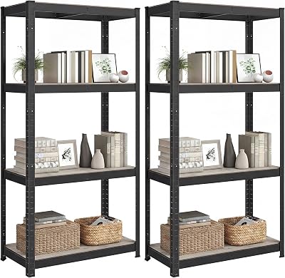 SONGMICS Set of 2 Shelving Units 40x80x160 cm 520 kg Load Greige/Black