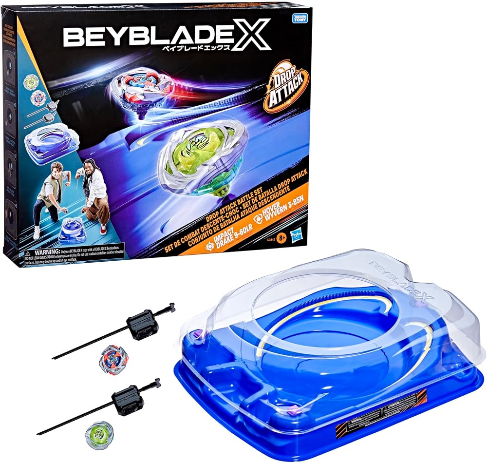Beyblade X Drop Attack Battle Set with Beystadium 2 tops 2 launchers