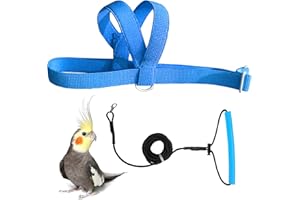 VANTRONIK VANFAVORI Adjustable Bird Harness with 80 Inch Leash,Outdoor Flying Training Rope Kit for Bird Parrots Cockatiel S Size Weight 70-120 Grams,Blue