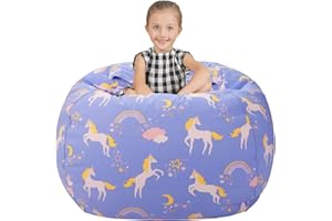 Aubliss Stuffed Animal Bean Bag Storage Chair (Light Blue Unicorn, X-Large (48''))