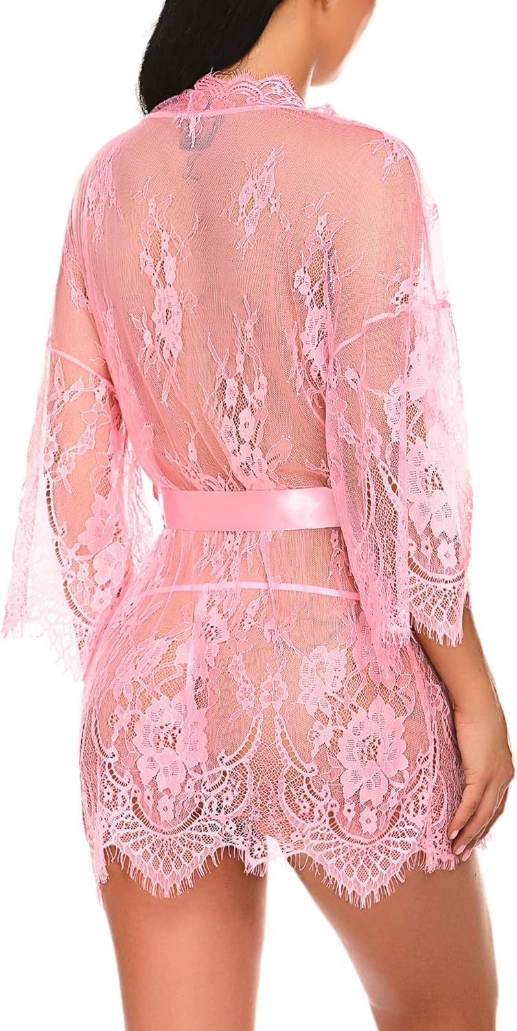 Avidlove Women's Lace Kimono Robe Babydoll Lingerie Mesh Nightgown S-4XL: Clothing