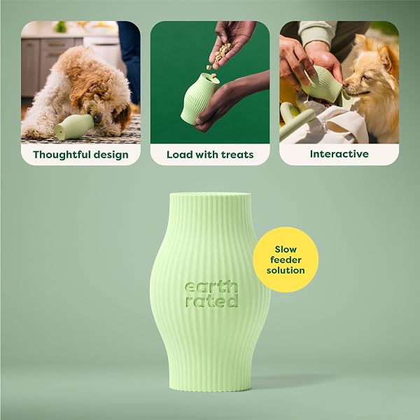 EARTH RATED TREAT DISPENSING DOG TOYS, ENRICHMENT TOY FOR ADULT AND PUPPY DOGS, SLOW FEEDER, DISHWASHER AND FREEZER-SAFE, NATURAL RUBBER, LARGE, GREEN