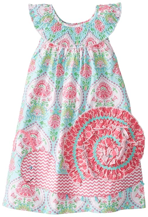 Mud Pie Little Girls' Smocked Snail Dress, Multi, 2T Clothing