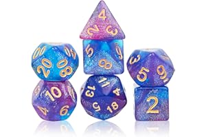 PIPIRICH DND Polyhedral Dice Set with a Black Dice Bag for D&D RPG MTG Role Playing Table Games RPG Polyhedral Dice for Dungeon and Dragons Playing Games 7-Die Set (Purple&Blue+Nebula Dice)
