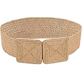 Verdusa Women's Symmetrical Buckle Straw Belts Wide Belt Elastic Waistband