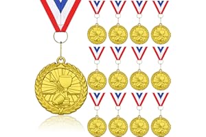Donrime 12 Pack Football Awards Medals, Gold Metal Medal Bulk Trophy with Neck Ribbons for Awards Football Team, Football Party Sports Day Participation Winner Prizes Gift
