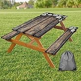 Picnic Table Cover with Bench Cover, Outdoor Patio Camping Essentials Farmhouse Daisy Table Covers with Elastic Waterproof Camping Tablecloth with Drawstring Bag, 72In 3PCS