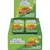 Pure Protein Soft Baked Protein Bars, 12g Protein, Apple Cinnamon, 10 Ct | 7g Fiber, Whole Grain Breakfast Bars, Low Sugar, Individually Wrapped Protein Snacks for On-the-Go
