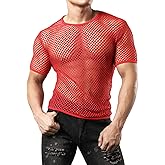 JOGAL Men's Mesh Fishnet Fitted Short Sleeve Muscle Top