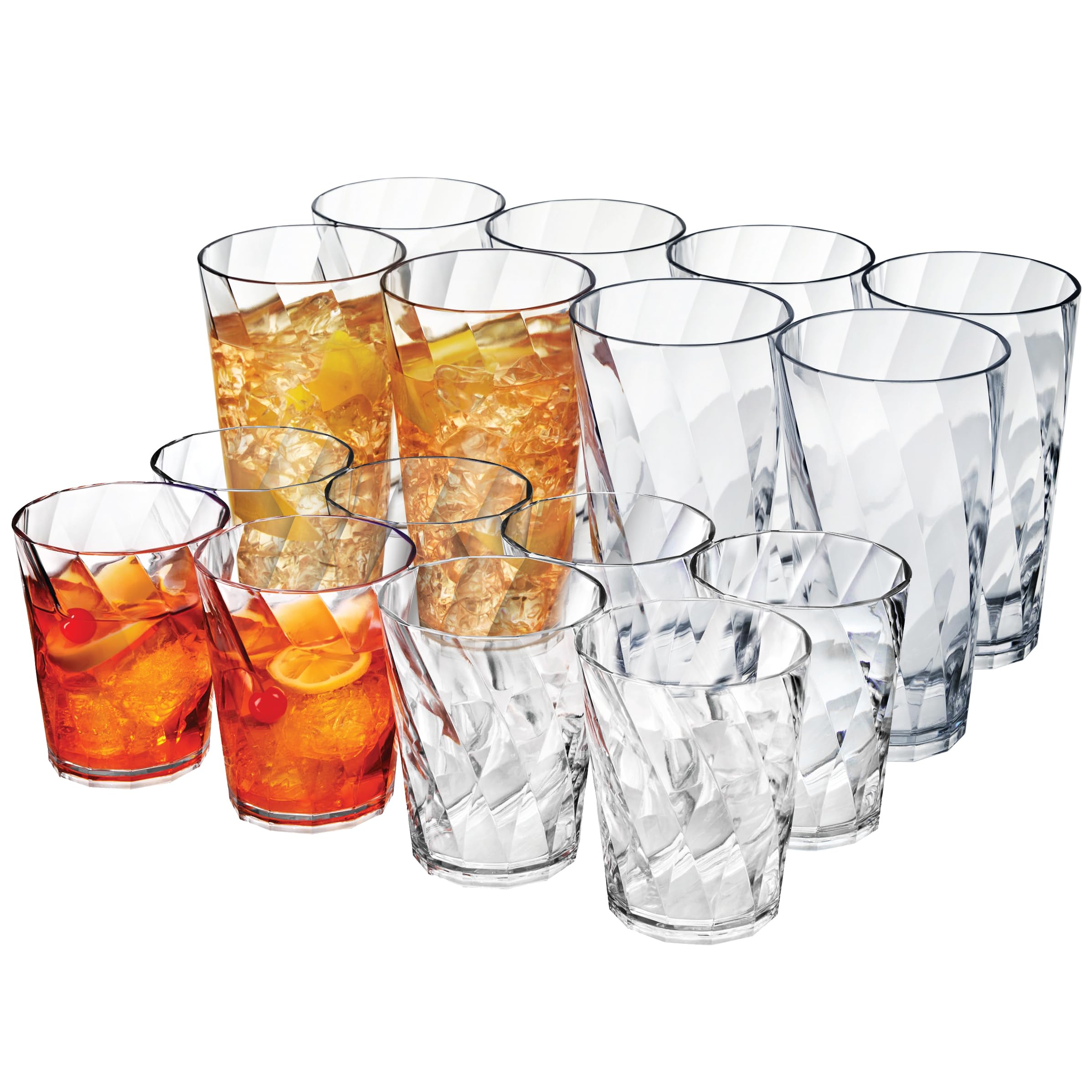 Photo 1 of US Acrylic Optix Plastic Reusable Drinking Glasses (Set of 16) 14oz Rocks & 20oz Water Cups in Clear | BPA-Free Tumblers, Made in USA | Top-Rack Dishwasher Safe